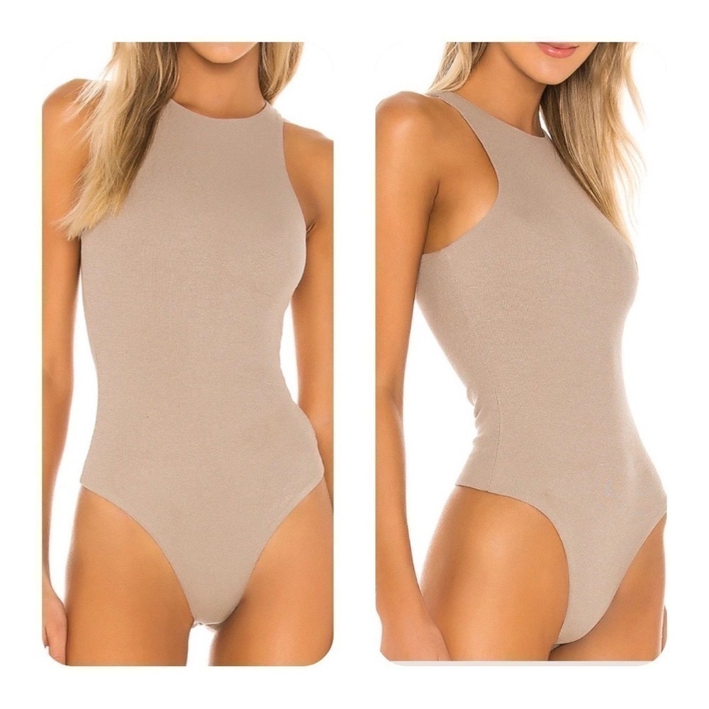 NWT HOUSE OF HARLOW 1960 Sleeveless Crew Neck Ribbed Taupe Bodysuit Sz XL